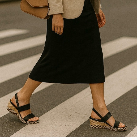 DV by Dolce Vita Black Vegan Wedge Sandals Size 8 NWB - Picture 1 of 12